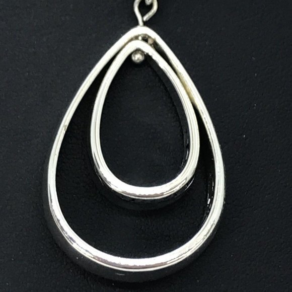Double TEAR DROP Pebble Pendant Silver tone chain SIGNED FA  Necklace 18" - Picture 3 of 5